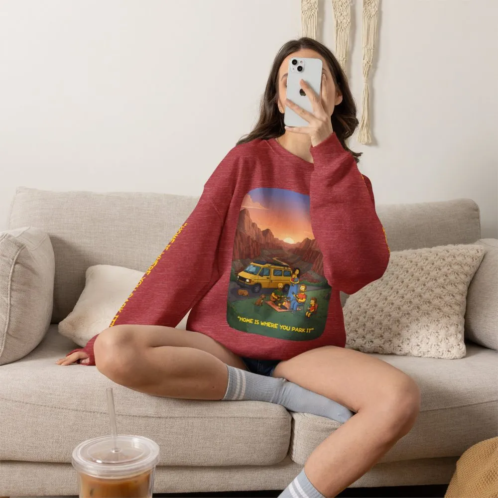 Unisex Heavy Blend™ Crewneck Sweatshirt — "Home Is Where You Park It" Design Sitcom-Line