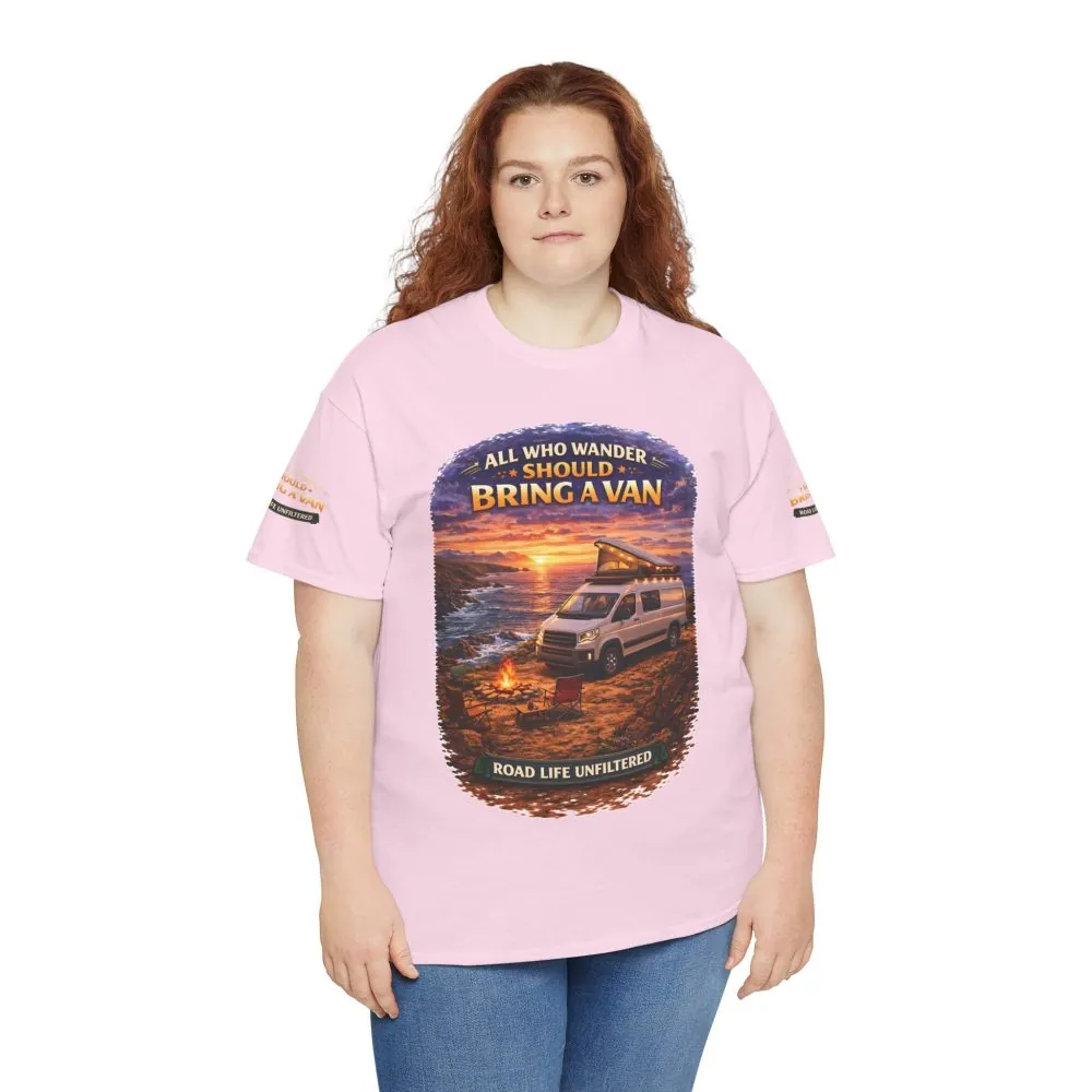 Unisex Heavy Cotton Tee — "All Who wander Should Bring A Van" Design Scenic-Line