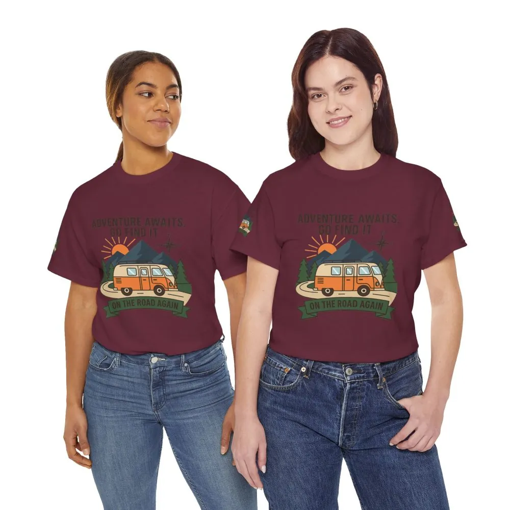 Unisex Heavy Cotton Tee — 'Adventure Awaits. Go Find It' Camper Van T‑Shirt
