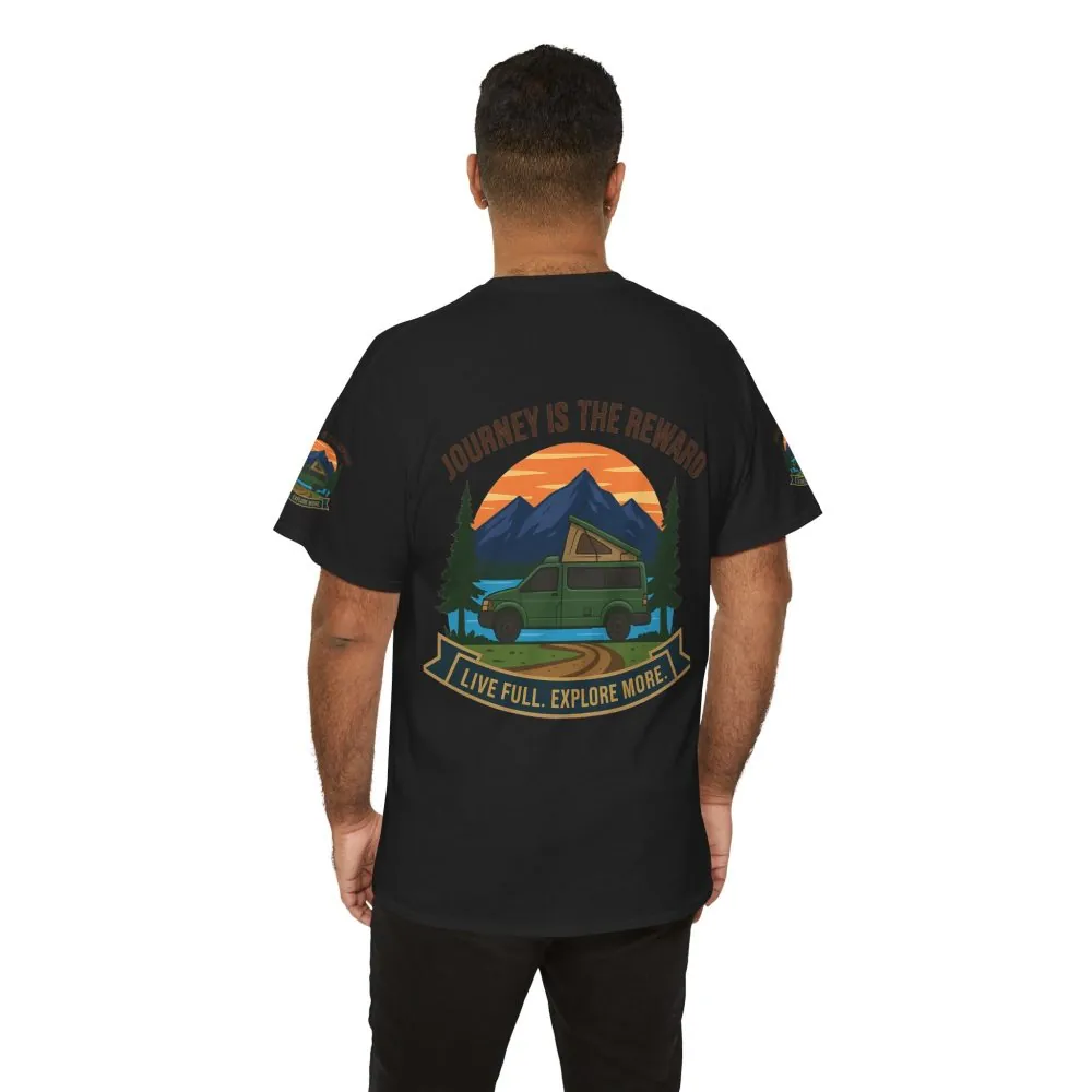 Unisex Heavy Cotton Tee  — "Journey Is The Reward Tee" Adventure Camper Van Graphic T-Shirt