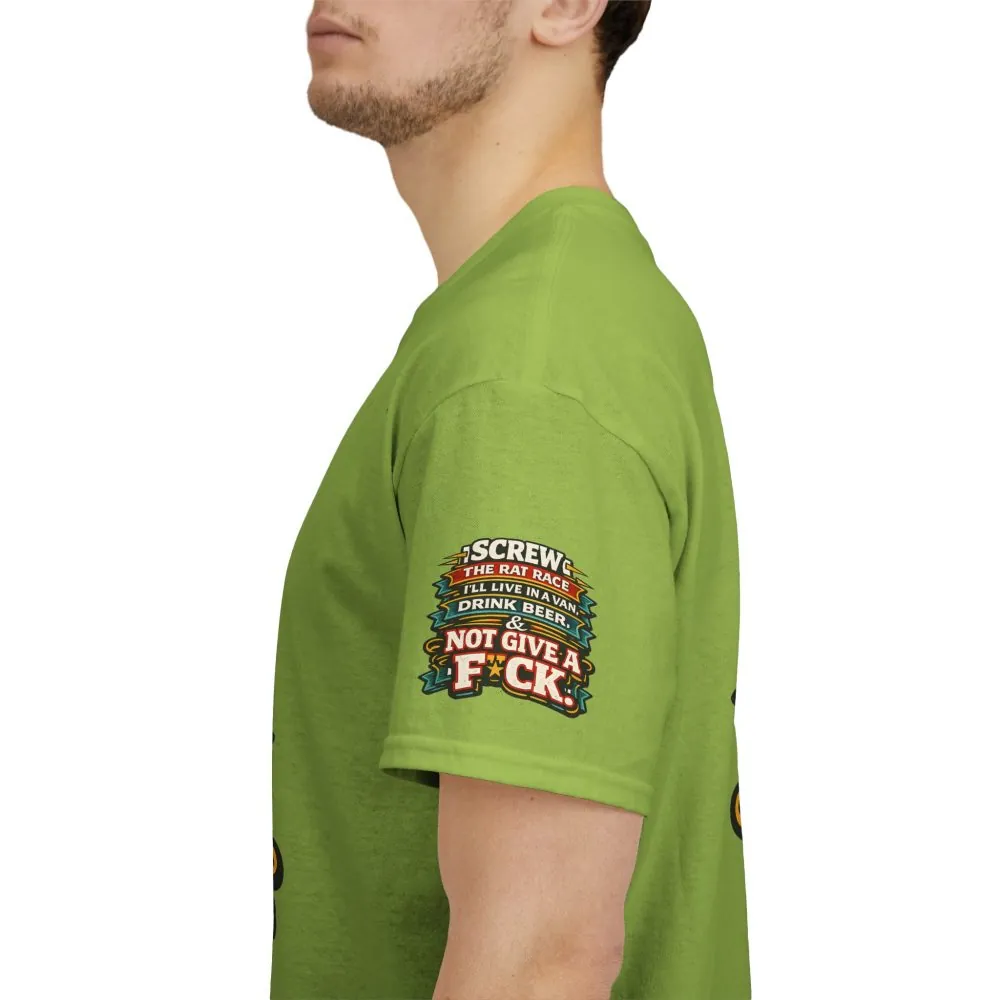 Unisex Heavy Cotton Tee — "Screw The Rat Race" Design F**K-Line