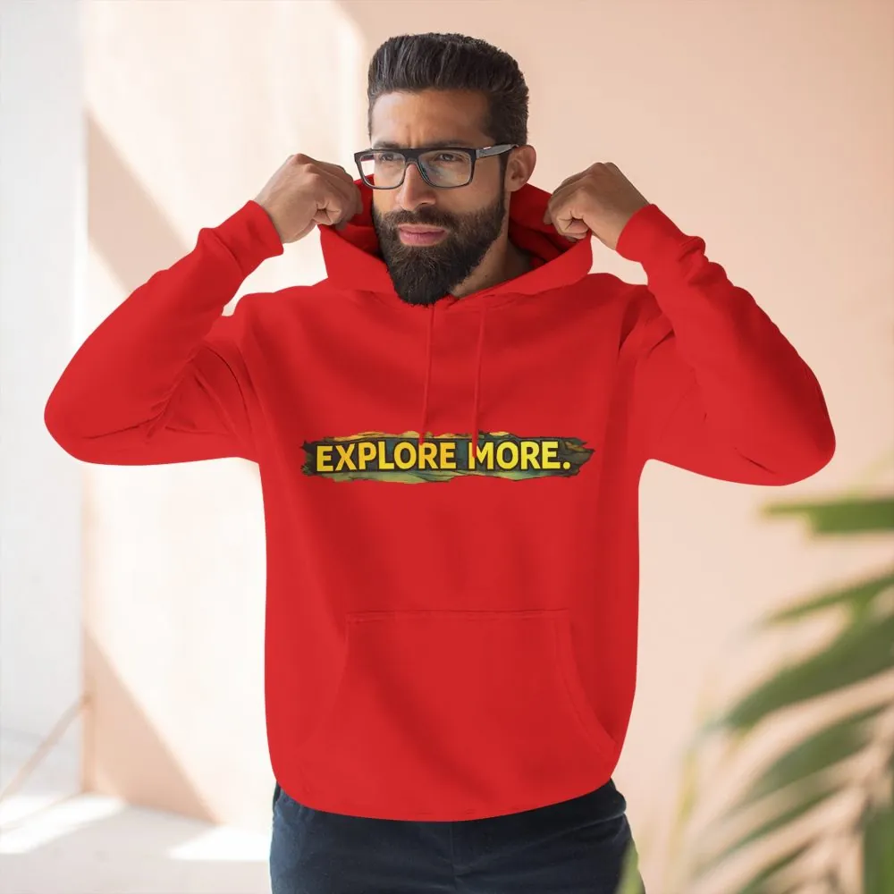 Three-Panel Fleece Hoodie - "Explore More" Design Cubic-Line