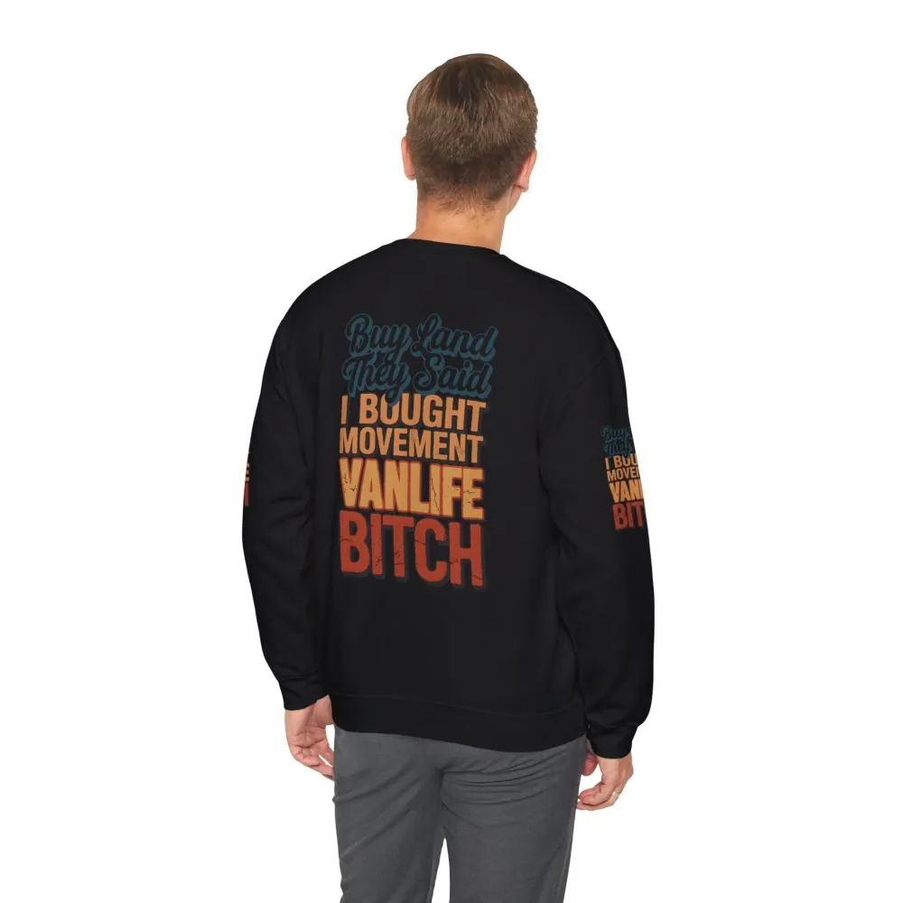 Unisex Heavy Blend™ Crewneck Sweatshirt — "Buy Land They Said" Design F**K-Line