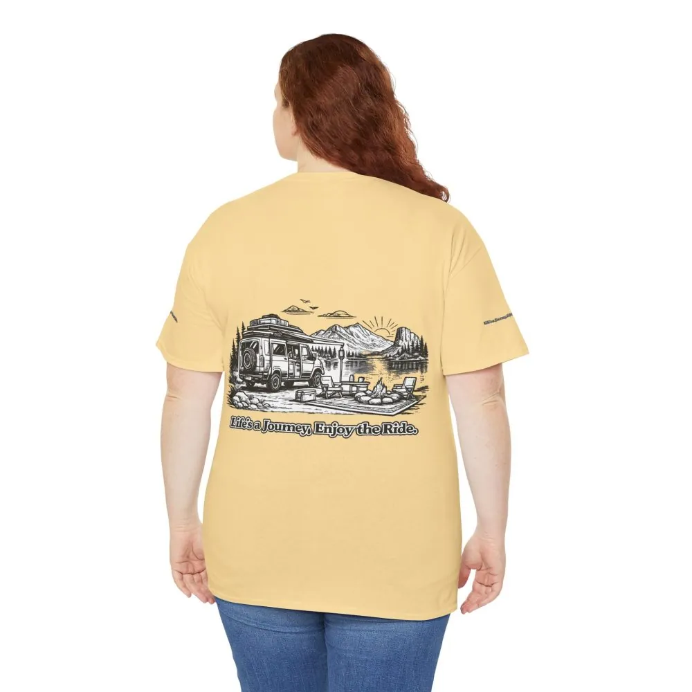 Unisex Heavy Cotton Tee — "Lifes A Journey,Enjoy The Ride" Design Minimal-Line
