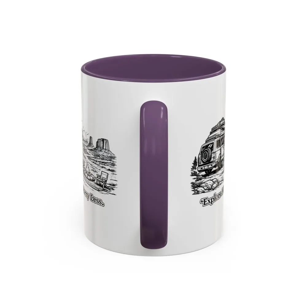 Accent Coffee Mug (11, 15oz) — "Explore More Worry Less" Design Minimal-Line