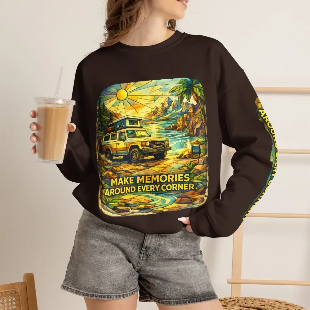 773263262702944108_2048.jpeg Unisex Heavy Blend™ Crewneck Sweatshirt — "Make Memories Around Every Corner" Design Cubic-Line