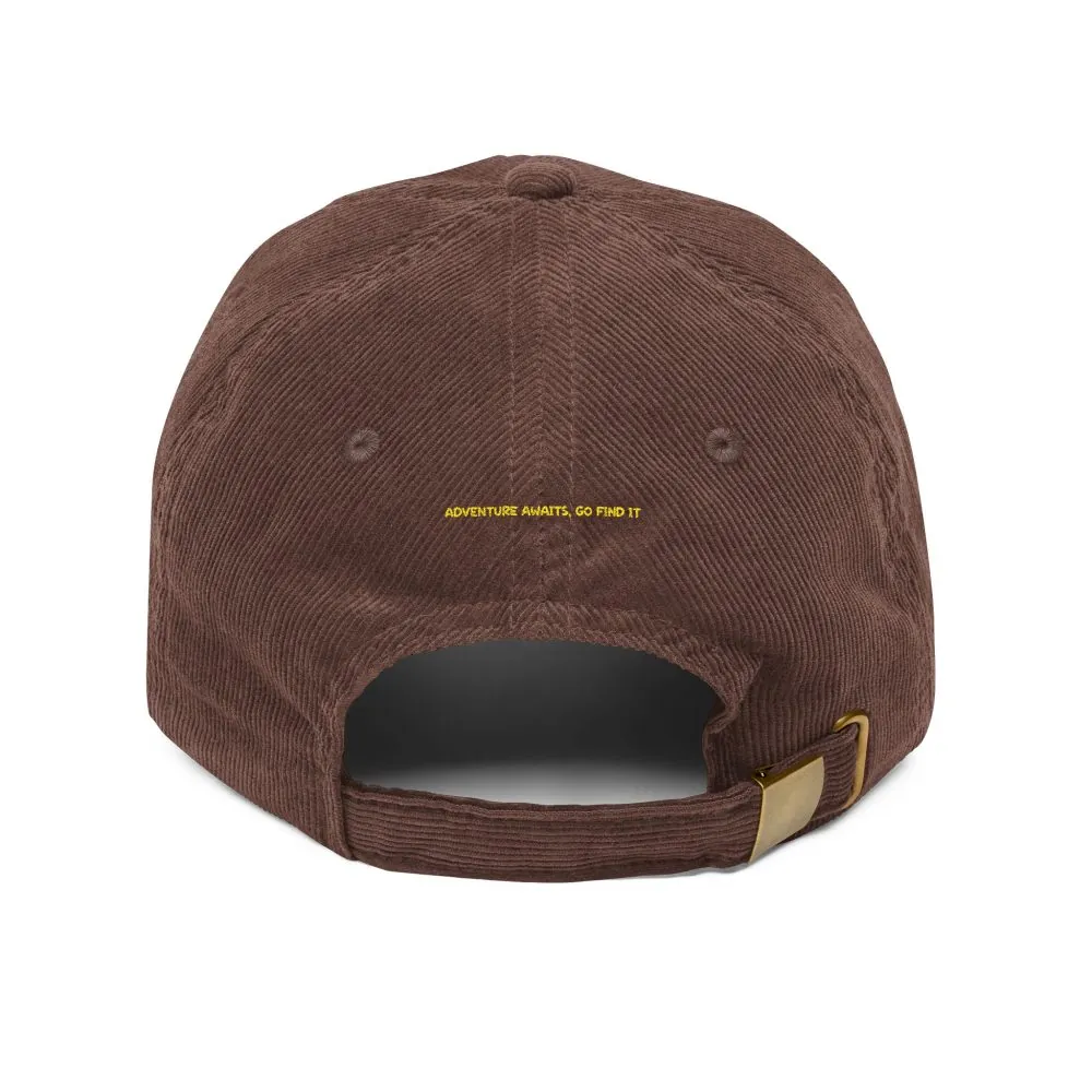 Vintage Corduroy Cap (Embroidery) — "Adventure Awaits,Go Find It" Embroidered Hat