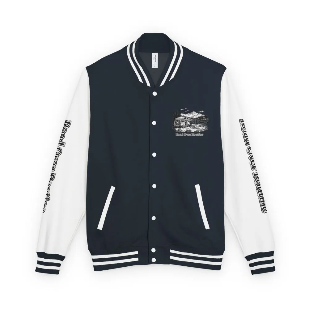 Unisex Heavyweight Letterman Jacket — "Road Over Routine" Travel Varsity Coat