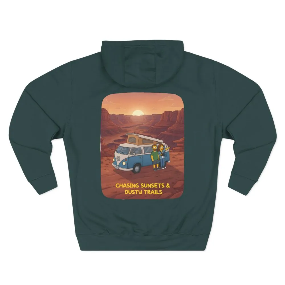 Three-Panel Fleece Hoodie - "Chasing Sunsets And Dusty Trails" Design Sitcom-Line