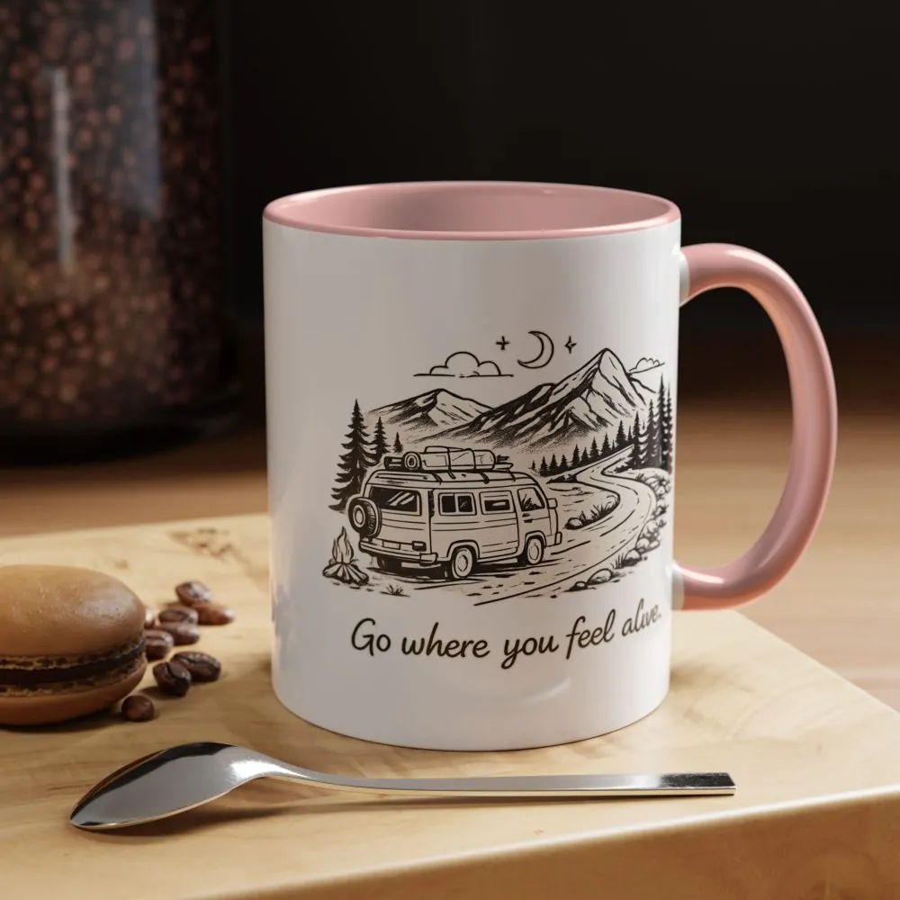 Accent Coffee Mug (11, 15oz) — "Go Where You Feel Alive" Design Minimal-Line