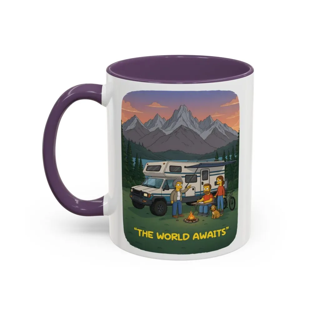 Accent Coffee Mug (11, 15oz) — "The World Awaits" Design Sitcom-Line