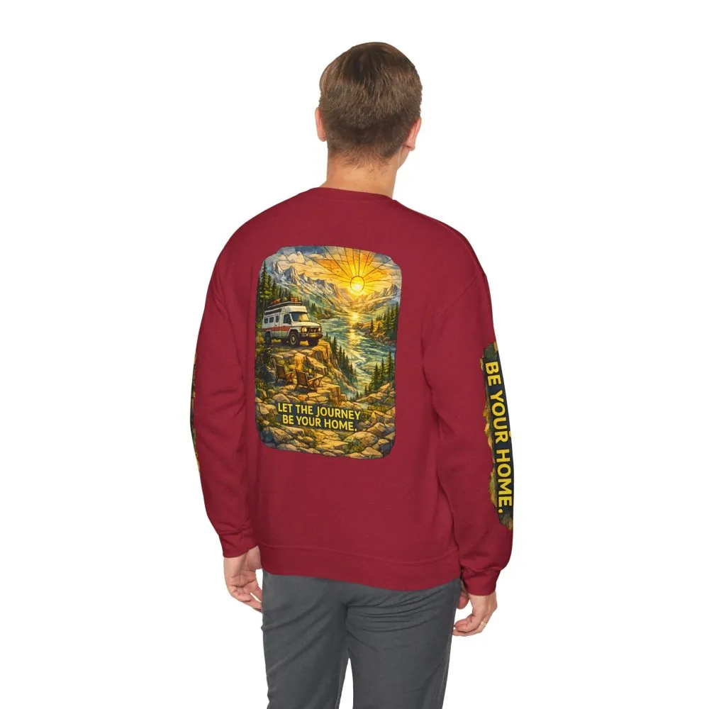 Unisex Heavy Blend™ Crewneck Sweatshirt — "Let The Journey Be Your Home" Design Cubic-Line