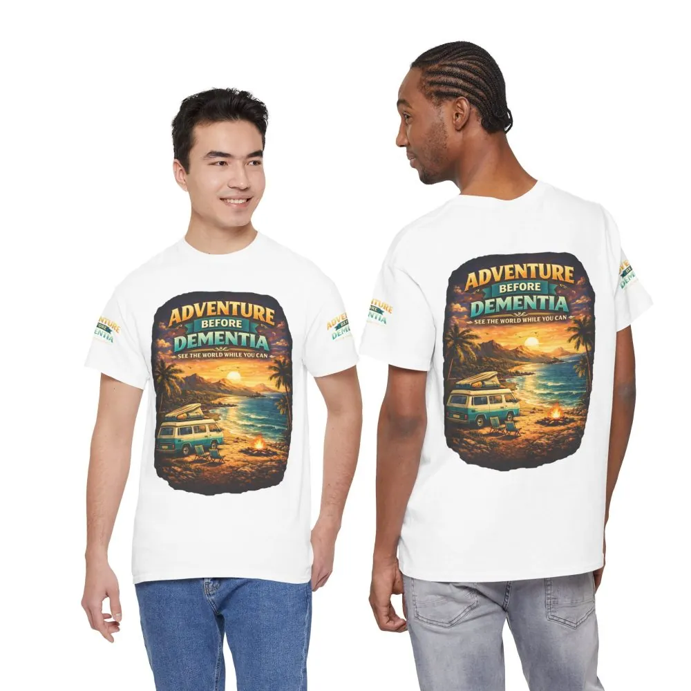 Unisex Heavy Cotton Tee — "Adventure Before Dementia" Design Scenic-Line