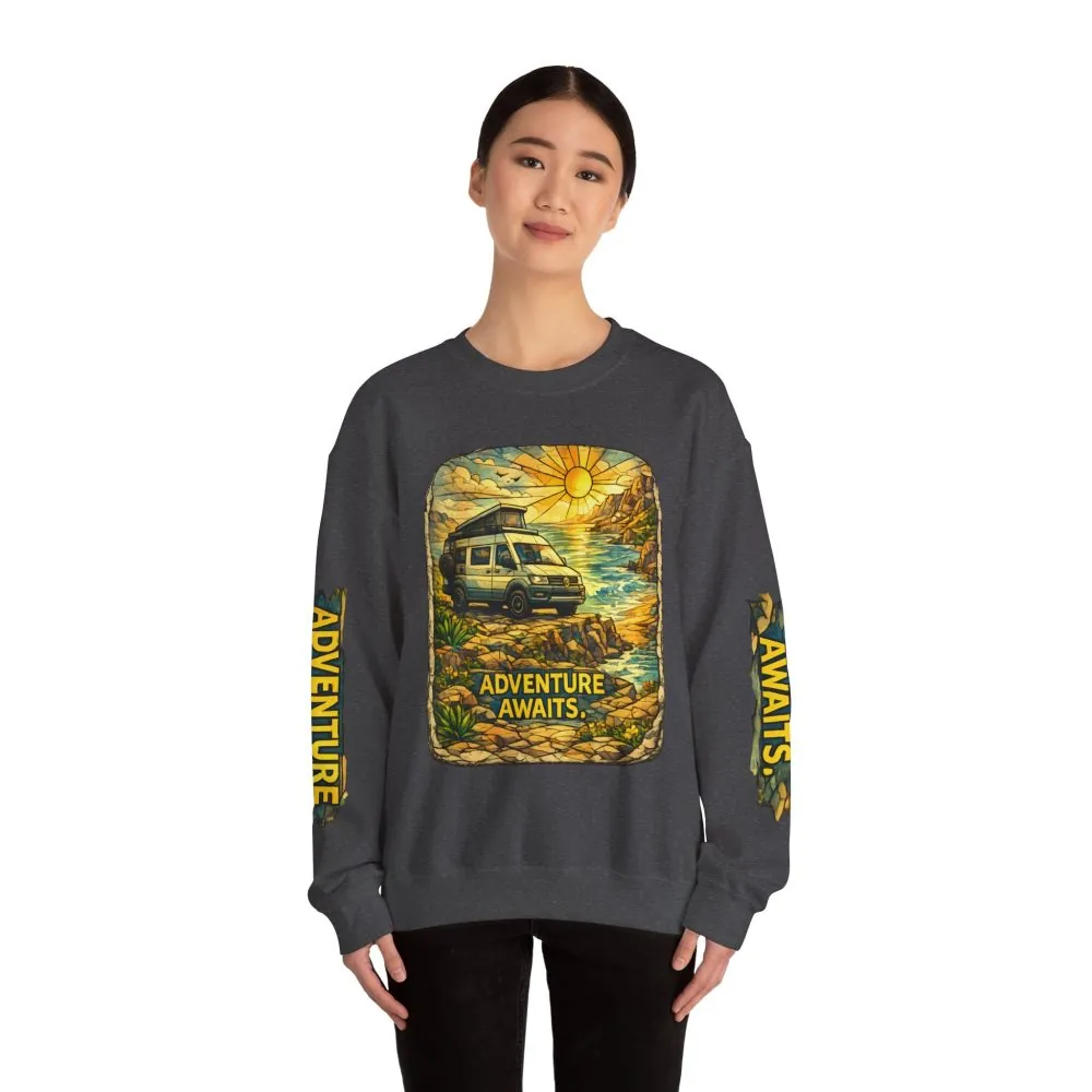 7759248311290801102_2048.jpeg Unisex Heavy Blend™ Crewneck Sweatshirt — "Adventure Awaits" Design Cubic-Line