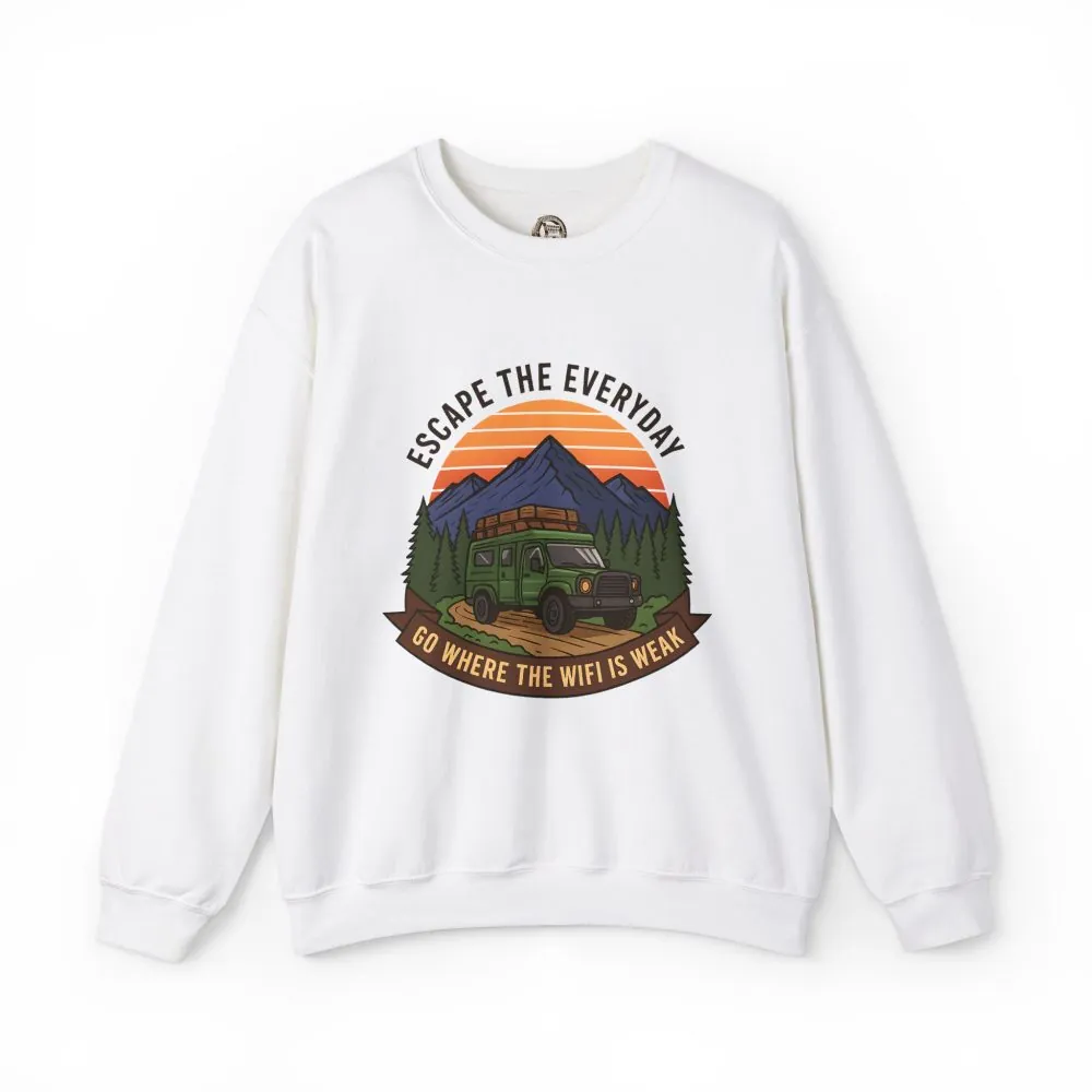 Crewneck Sweatshirt — "Go Where the WiFi Is Weak" Outdoor Overland Graphic