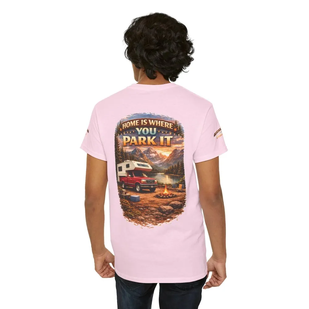 Unisex Heavy Cotton Tee — "Home Is Where You Park It" Design Scenic-Line