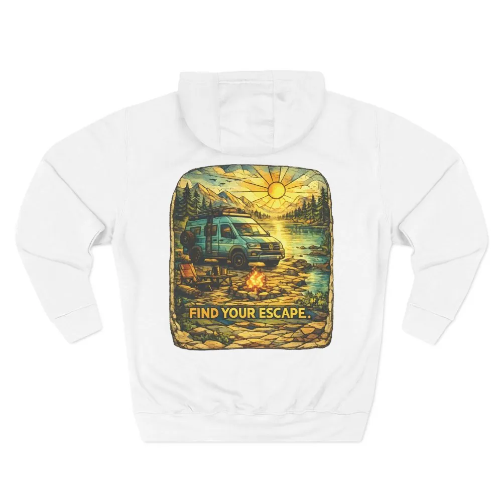 Three-Panel Fleece Hoodie - "Find Your Escape" Design Cubic-Line