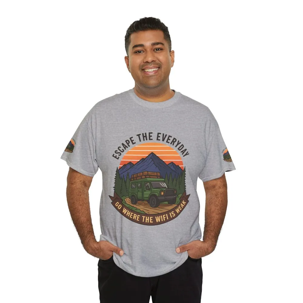 Unisex Heavy Cotton Tee — "Go Where the WiFi Is Weak" Adventure Shirt