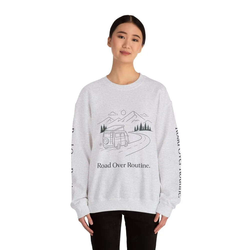 7802951209699030444_2048.jpeg Unisex Heavy Blend™ Crewneck Sweatshirt — "Road Over Routine" Design Minimal-Line