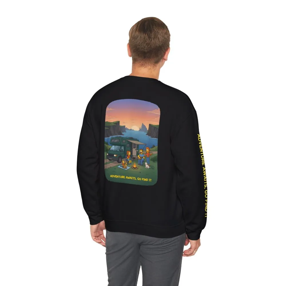 Unisex Heavy Blend™ Crewneck Sweatshirt — "Adventure Awaits-Go Find It"" Design Sitcom-Line