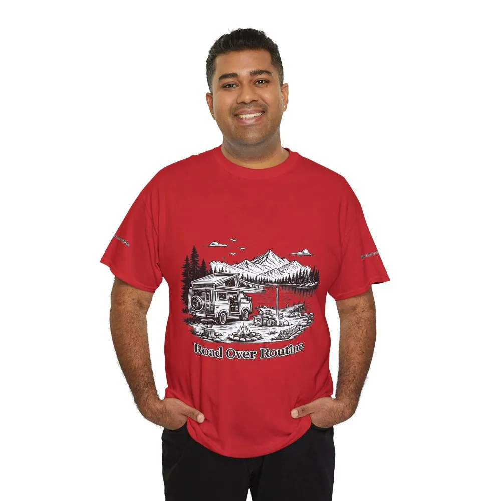 7805596837622418100_2048.jpeg Unisex Heavy Cotton Tee — "Road Over Routine" Design Minimal-Line