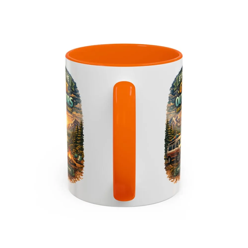 Accent Coffee Mug (11, 15oz) — "Explore The Great Outdoors" Design Scenic-Line