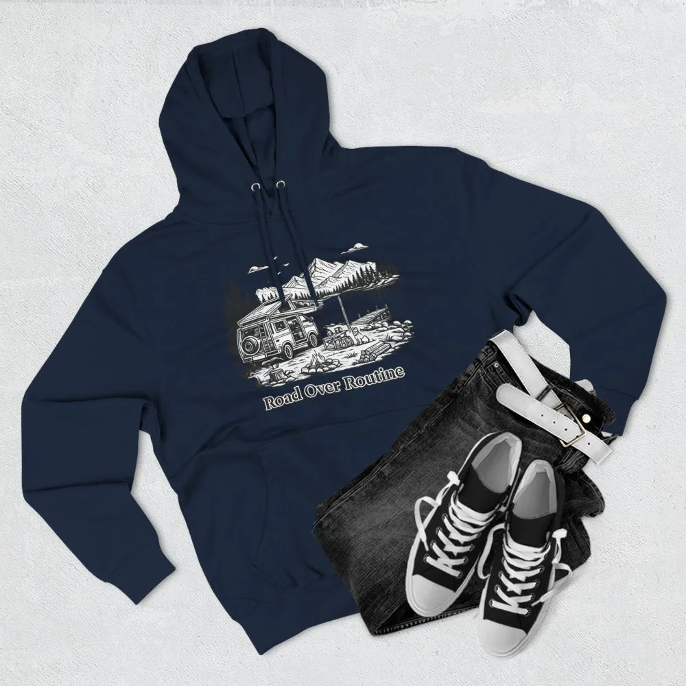 7816450130875369930_2048.jpeg Three-Panel Fleece Hoodie - "Road Over Routine" Design Minimal-Line