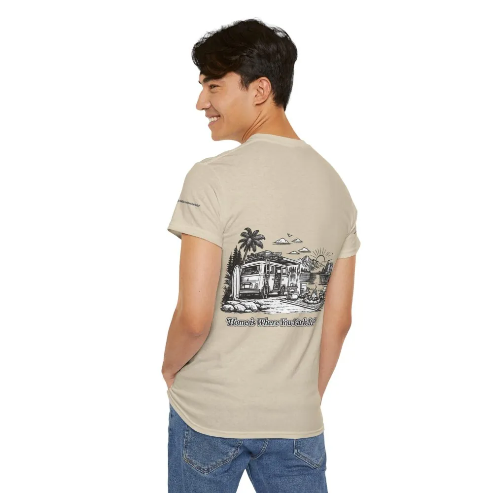 Unisex Heavy Cotton Tee — "Home Is Where You Park It" Design Minimal-Line