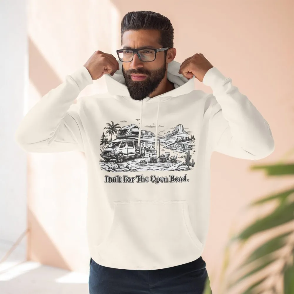 Three-Panel Fleece Hoodie - "Built For The Open Road" Design Minimal-Line