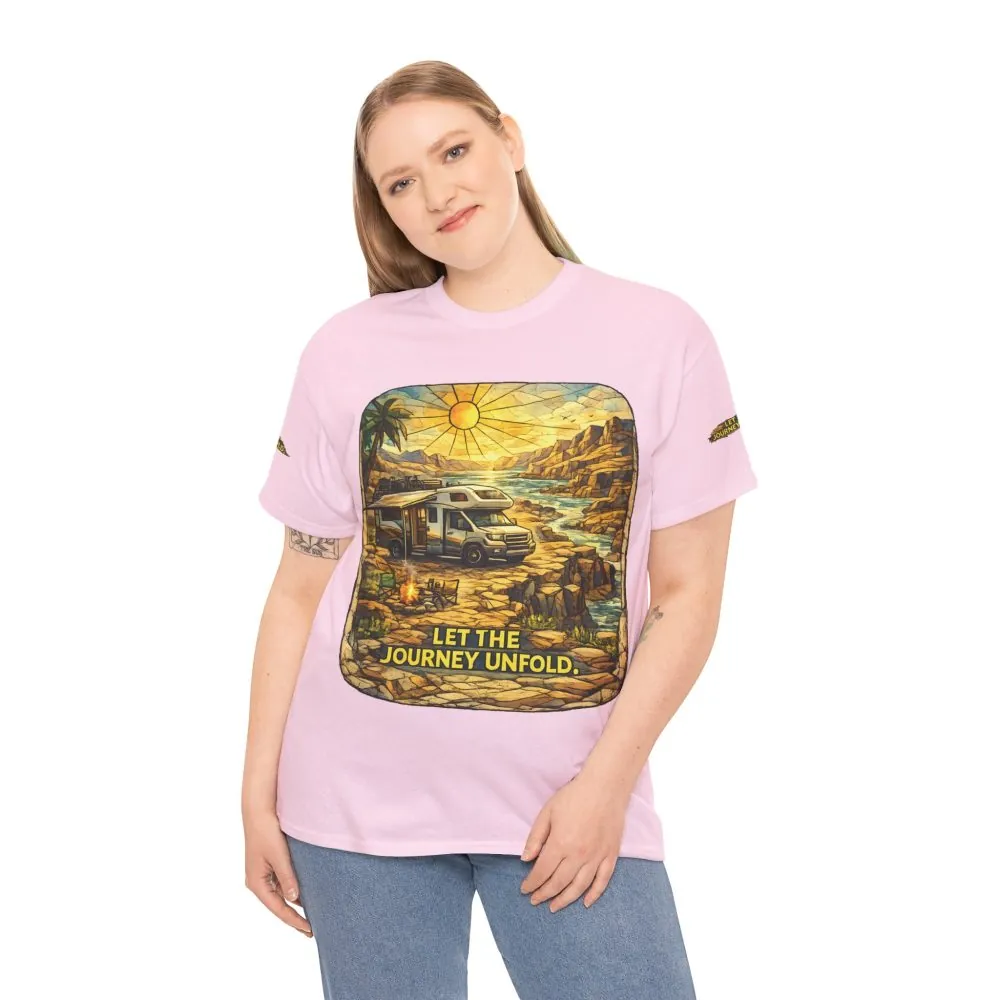 Unisex Heavy Cotton Tee — "Let The Journey Unfold" Design Cubic-Line