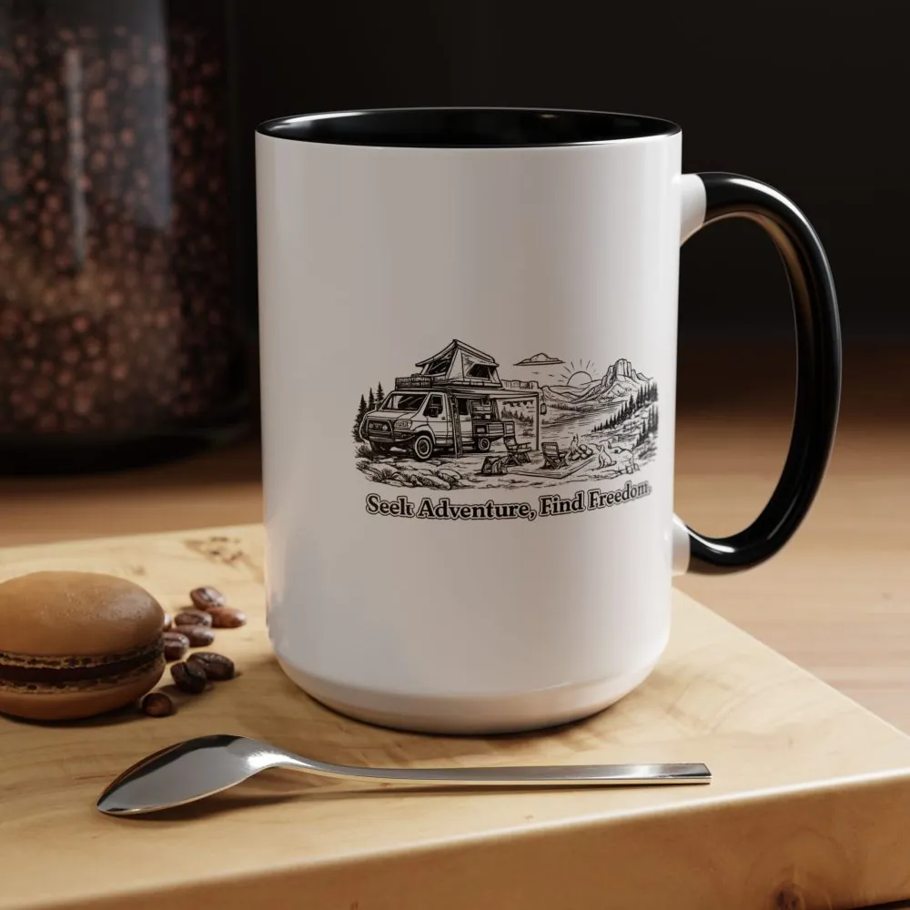 7822043465938624743_2048.jpeg Accent Coffee Mug (11, 15oz) — "Seek Adventure, Find Freedom" Design Minimal-Line