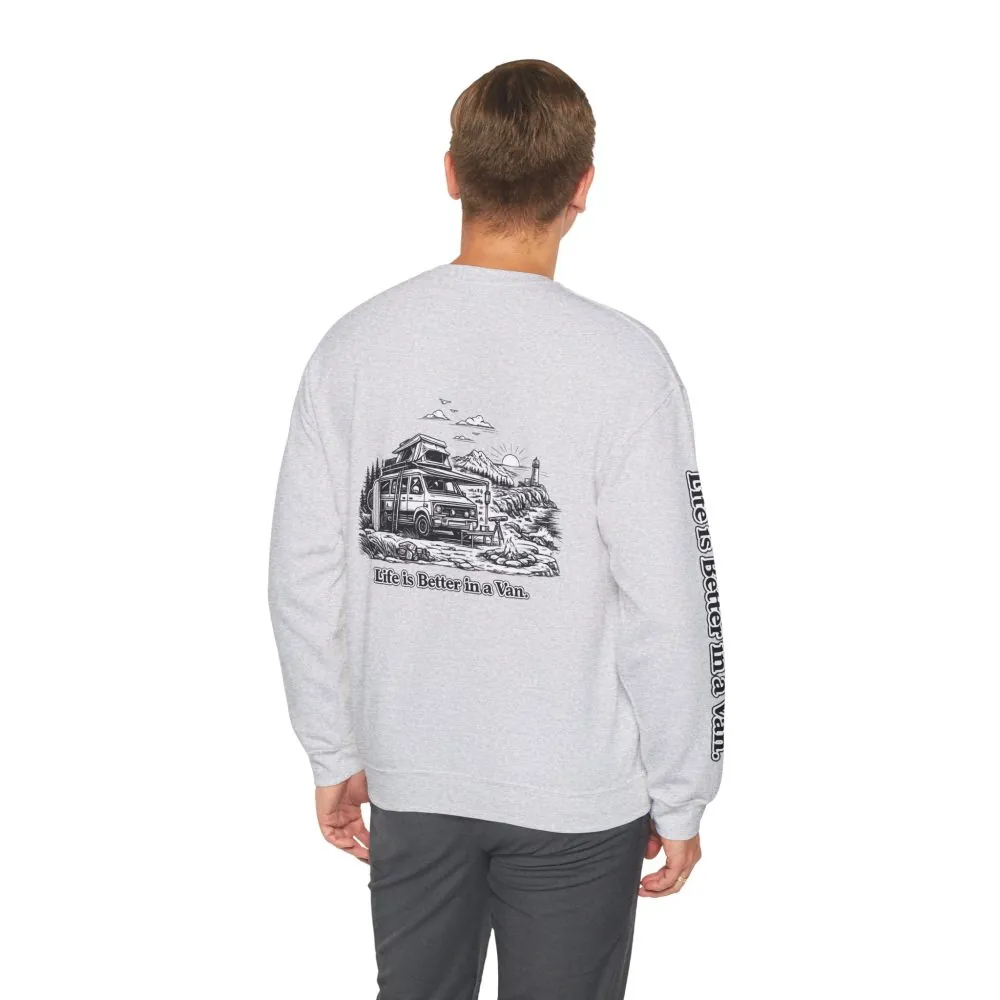 Unisex Heavy Blend™ Crewneck Sweatshirt — "Life Is Better In A Van" Design Minimal-Line
