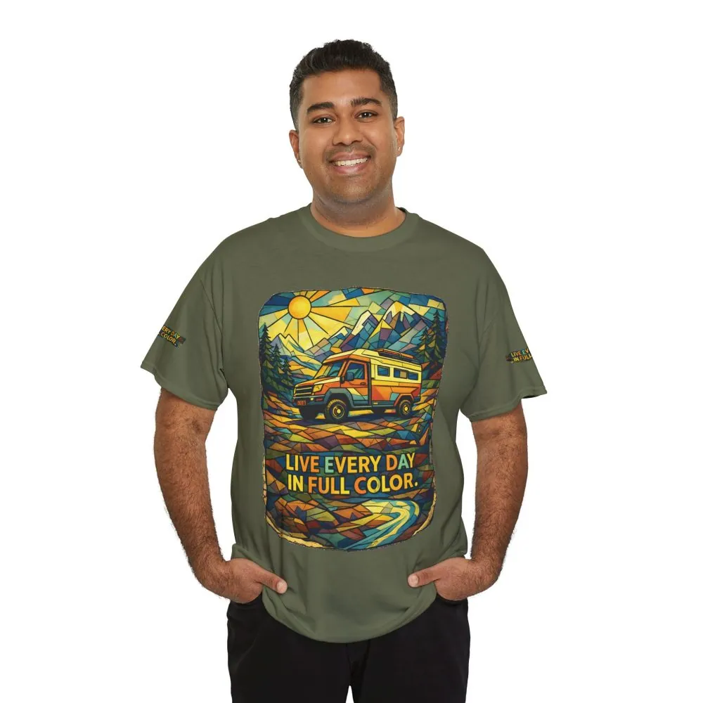 7832557997747642193_2048.jpeg Unisex Heavy Cotton Tee — "Live Life Every Day In Full Color" Design Cubic-Line