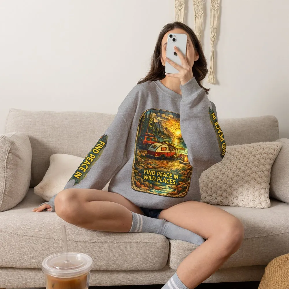 Unisex Heavy Blend™ Crewneck Sweatshirt — "Find Peace In Wild Places" Design Cubic-Line