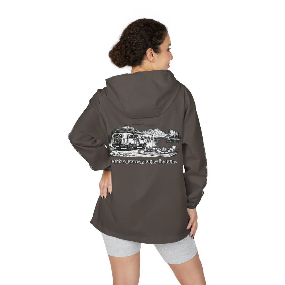 Unisex Full-Zip Windbreaker Jacket — "Lifes A Journey" (Design "Minimal-Line")