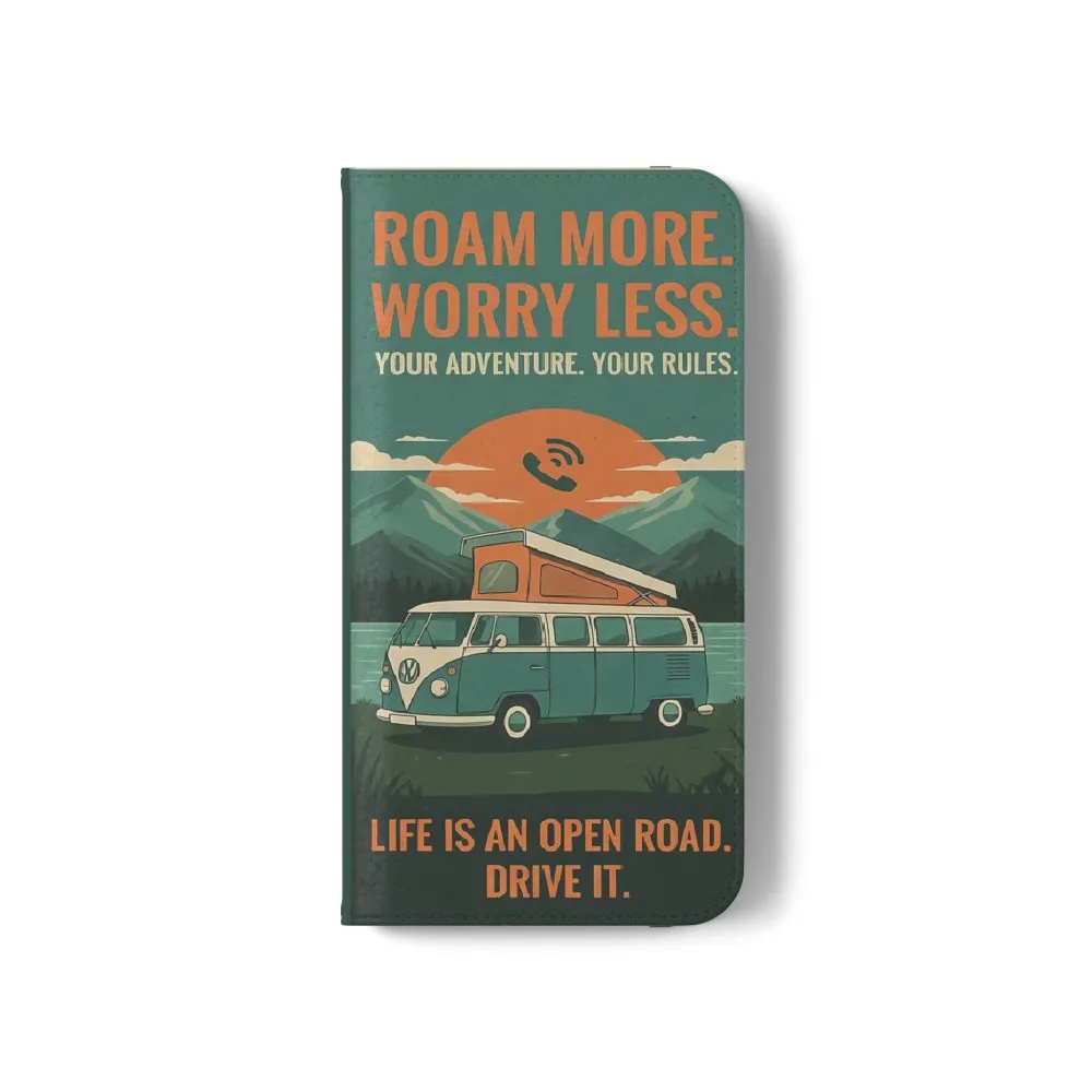 7853384184434923934_2048.jpeg Flip Phone Case — "Roam More Worry Less - Life Is An Open Road" Phone Wallet