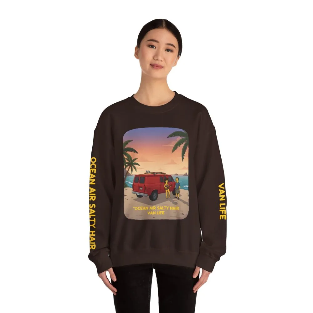 7855216353628970294_2048.jpeg Unisex Heavy Blend™ Crewneck Sweatshirt — "Ocean Air Salty Hair Van Life" Design Sitcom-Line