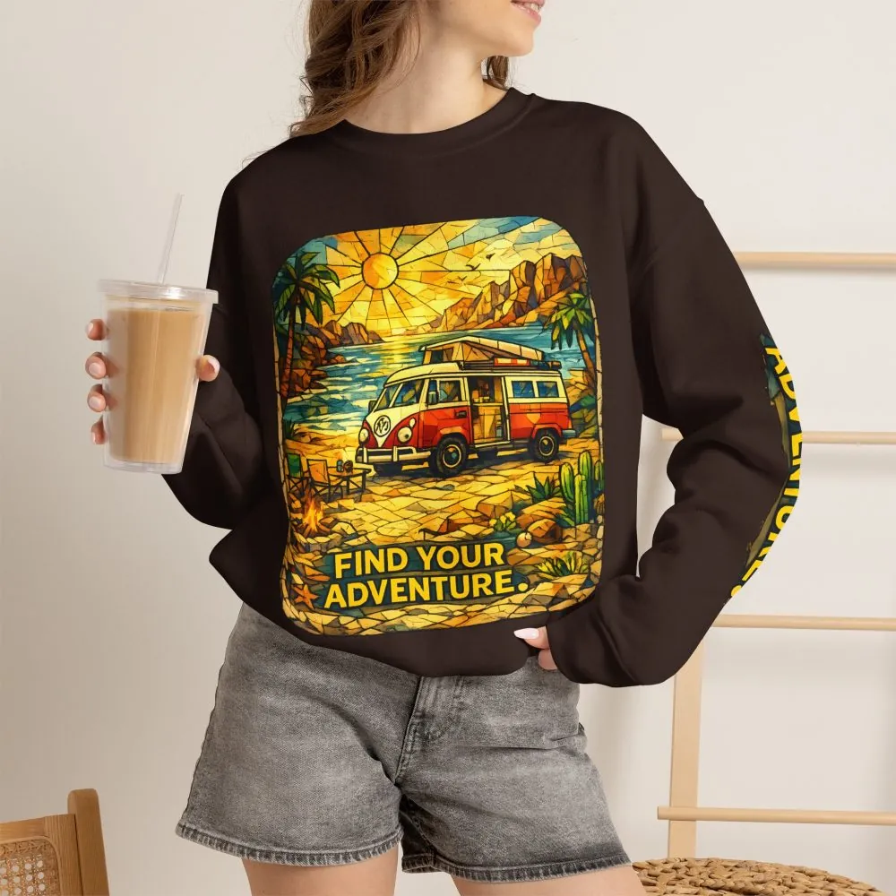 Unisex Heavy Blend™ Crewneck Sweatshirt — "Find Your Adventure" Design Cubic-Line