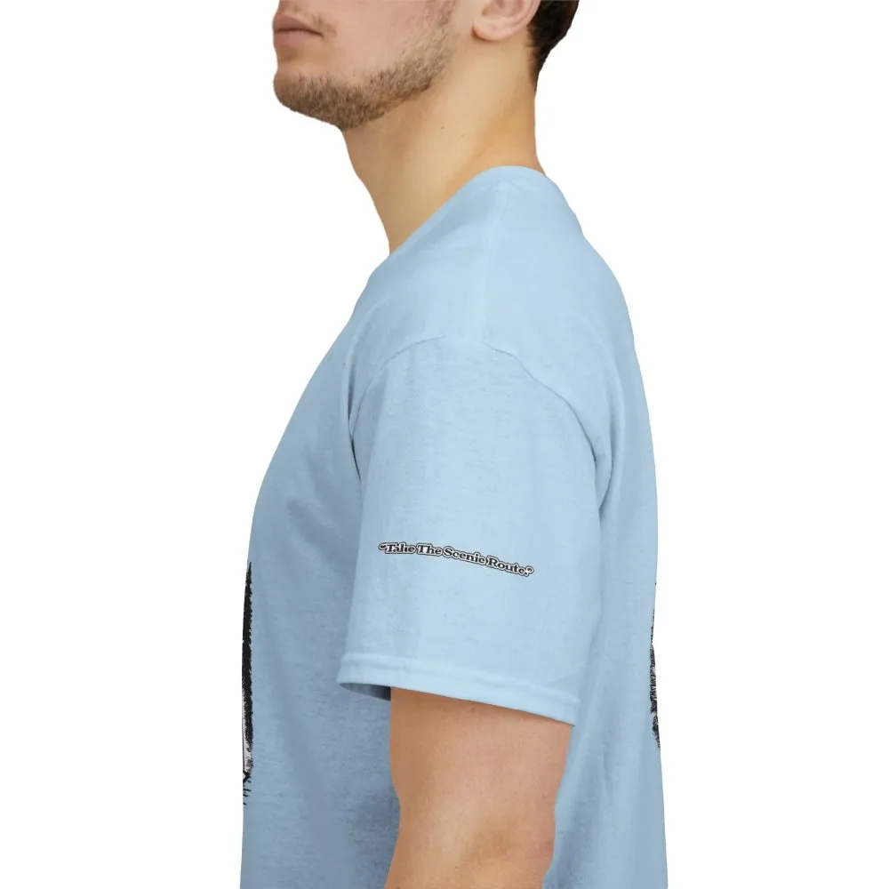 Unisex Heavy Cotton Tee — "Take The Scenic Route" Design Minimal-Line