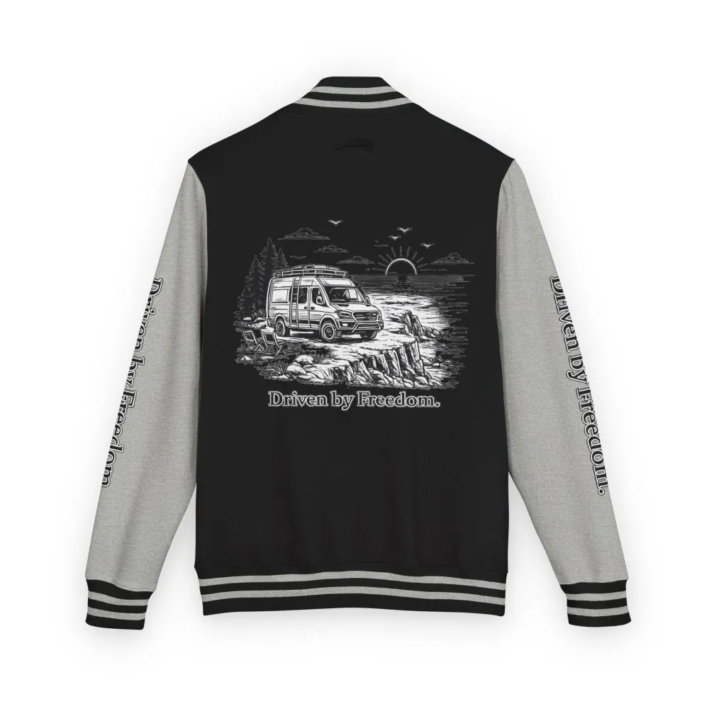 Unisex Heavyweight Letterman Jacket — "Driven By freedom" Travel Varsity Coat