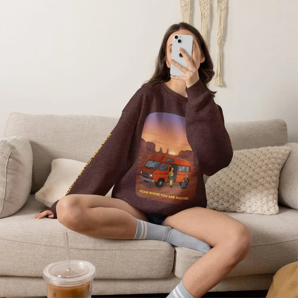 Unisex Heavy Blend™ Crewneck Sweatshirt — "Roam Where You Are Rooted" Design Sitcom-Line