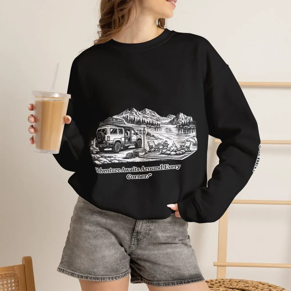 7888887104451220477_2048.jpeg Unisex Heavy Blend™ Crewneck Sweatshirt — "Adventure Awaits Around Every Corner" Design Minimal-Line