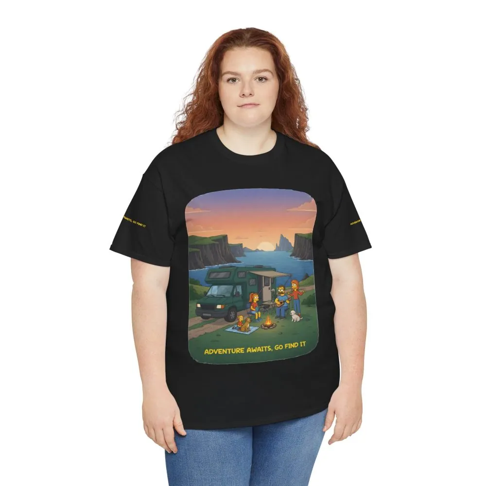 Unisex Heavy Cotton Tee — "Adventure Awaits-Go Find It" Design Sitcom-Line