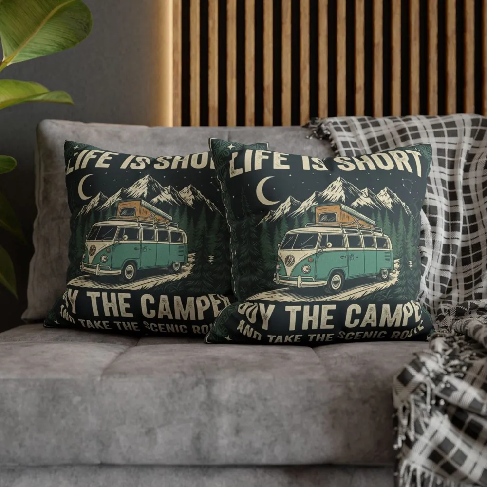 7895015123336458242_2048.jpeg Pillowcase — "Life is short buy the camper and take the scenic route" Faux Suede Travel Throw Pillow Cover