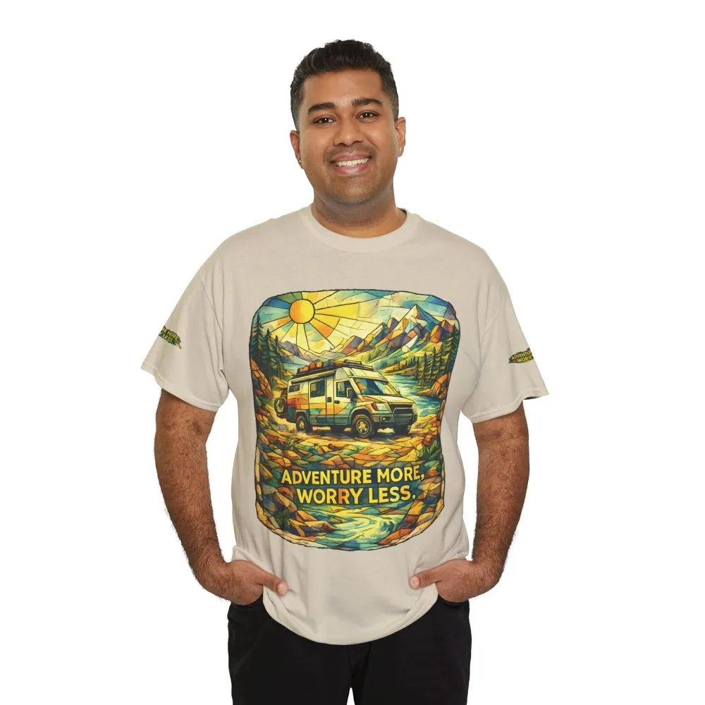 Unisex Heavy Cotton Tee — "Adventure More Worry Less" Design Cubic-Line