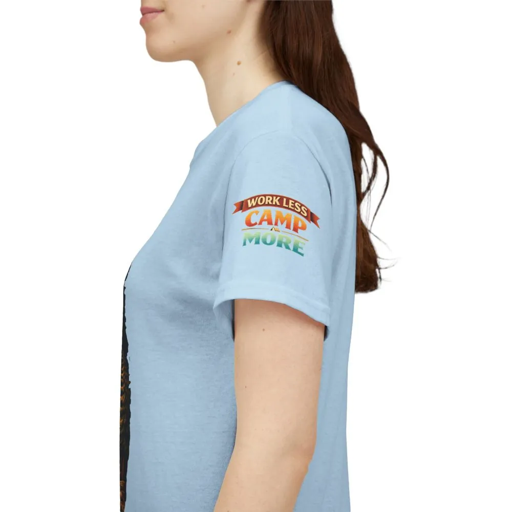 Unisex Heavy Cotton Tee — "Work Less Camp More" Design Scenic-Line