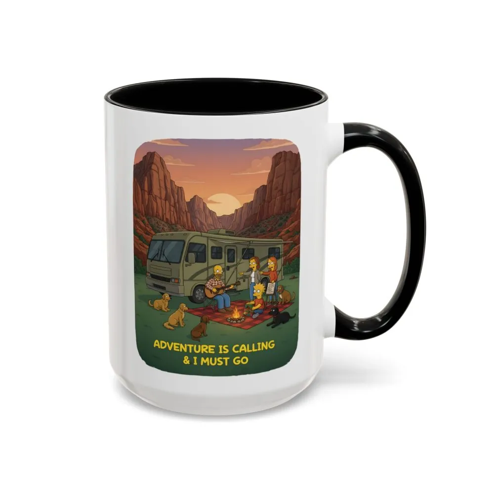 Accent Coffee Mug (11, 15oz) — "Adventure Is Calling-I Must Go" Design Sitcom-Line