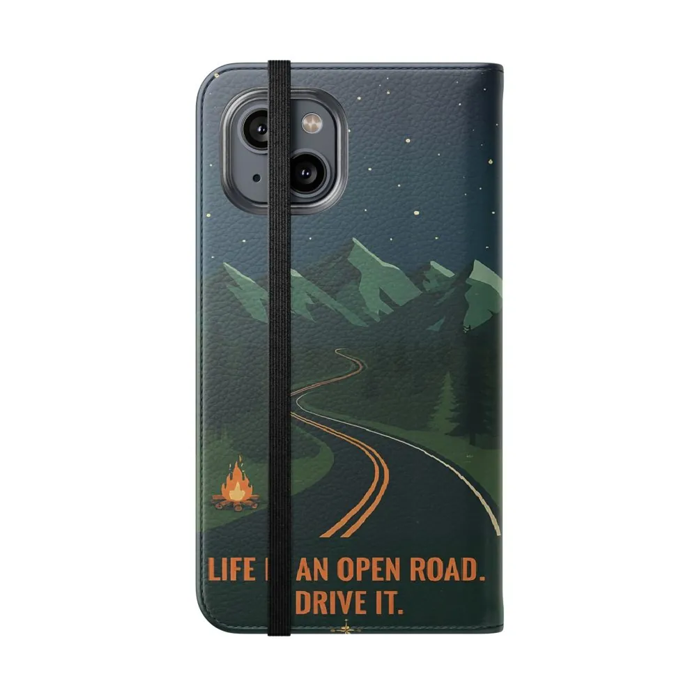 7913309749793906252_2048.jpeg Flip Phone Case — "Roam More Worry Less - Life Is An Open Road" Phone Wallet