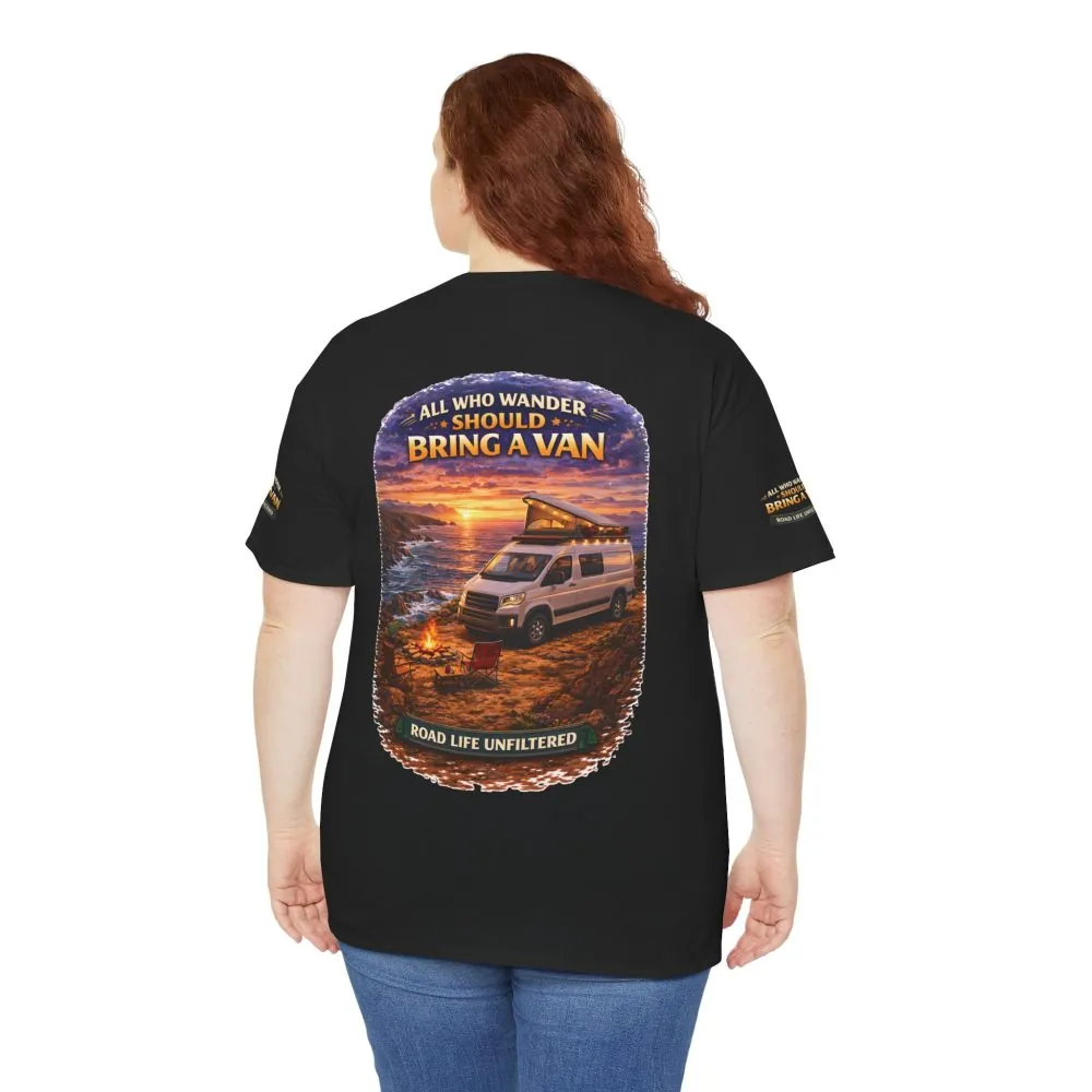 Unisex Heavy Cotton Tee — "All Who wander Should Bring A Van" Design Scenic-Line