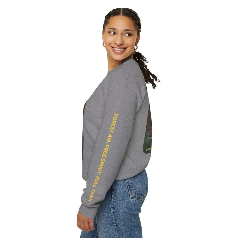 Unisex Heavy Blend™ Crewneck Sweatshirt — "Forest Air Free Spirit Full Tank" Design Sitcom-Line